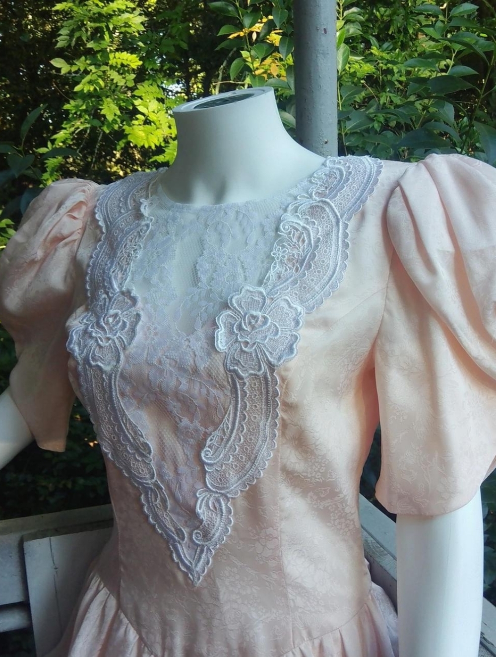 Scott McClintock 80s Coquette Lace Peplum Puff Sleeve Bow Satin Midi Dress - Picture 4 of 8
